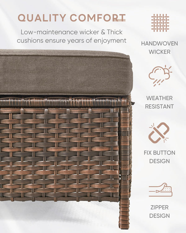 Outdoor Wicker Patio Ottoman Set of 2 – Multipurpose Footrest, Bench & Side Table