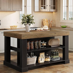 55-Inch Kitchen Island with Seating and Storage