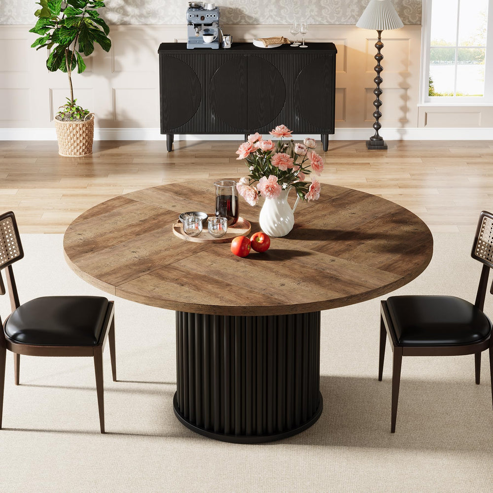 Round Dining Table 47-Inch MDF Metal Base Seats 4-6