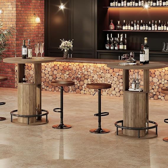 Round Bar Table with Storage & Metal Footrest