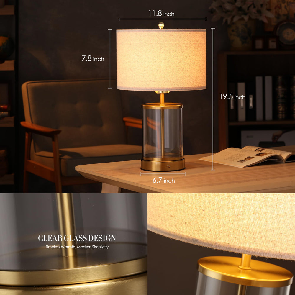 Cordless Rechargeable Glass Table Lamp with Touch Dimmer