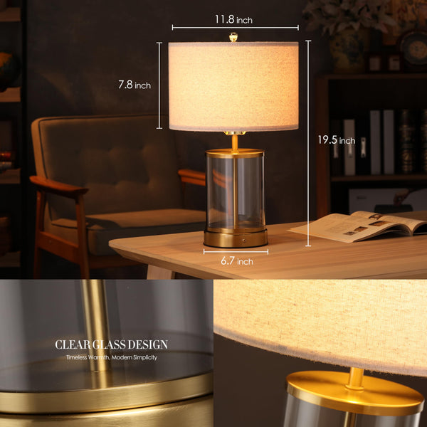 Cordless Rechargeable Glass Table Lamp with Touch Dimmer