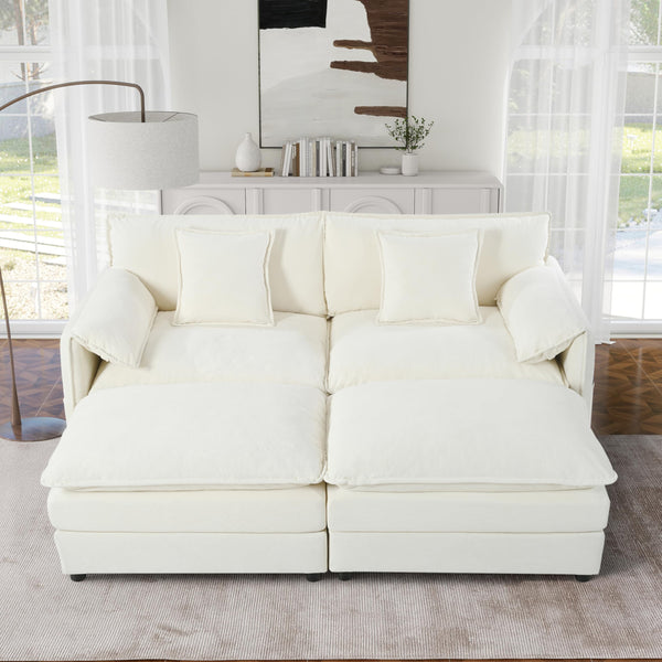 Modular Sectional Sofa with Ottomans & Pillows – Beige