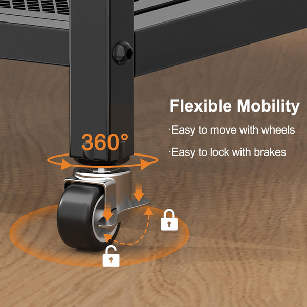 Mobile Printer Stand with 3-Tier Shelf & Large Desktop