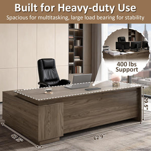 L-Shaped Executive Office Desk with Locking Drawers
