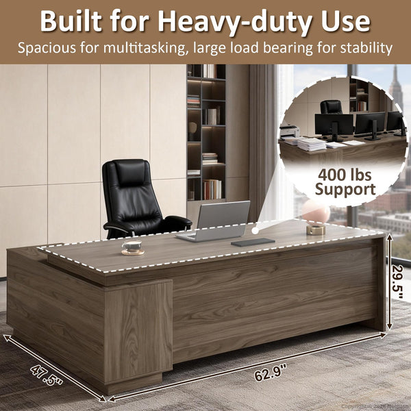 L-Shaped Executive Office Desk with Locking Drawers