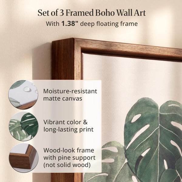 Framed Botanical Wall Art Set of 3 – 16x24 Each Panel