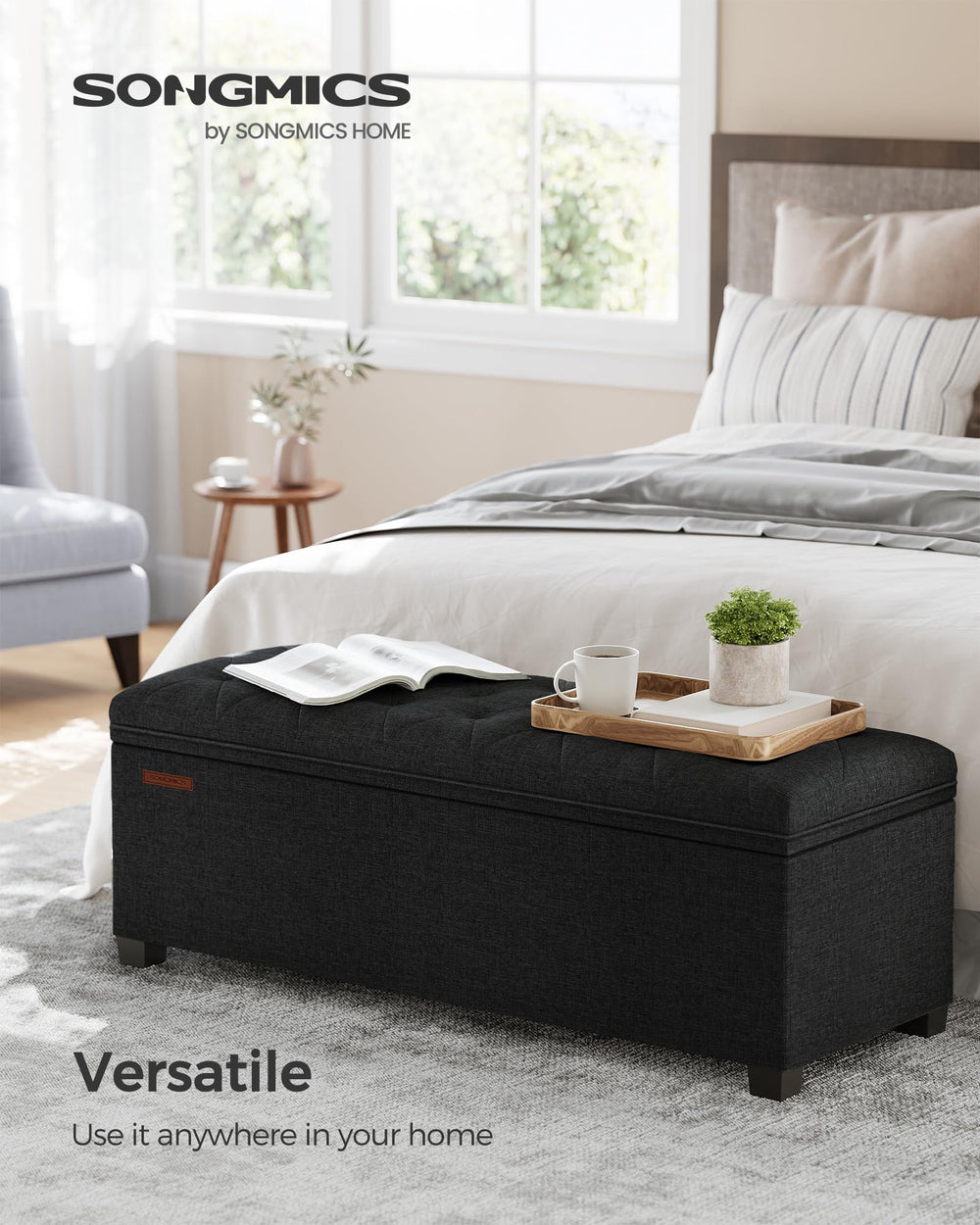 Storage Ottoman Bench with Lid & Legs – Tufted Linen Fabric, 660 lb Capacity