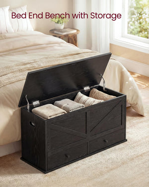 Farmhouse Storage Bench with 2 Fabric Drawers