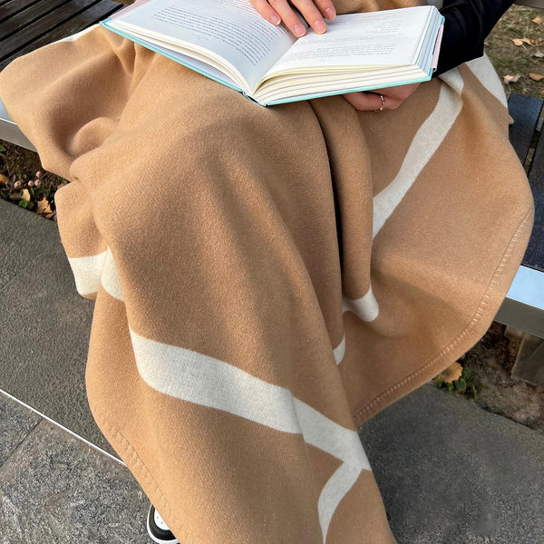 Wool Cashmere Throw Blanket — Camel, 75"x55"