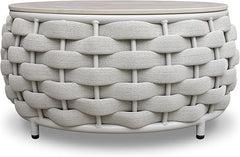 Round Woven Rope Outdoor Coffee Table with Sintered Stone Top