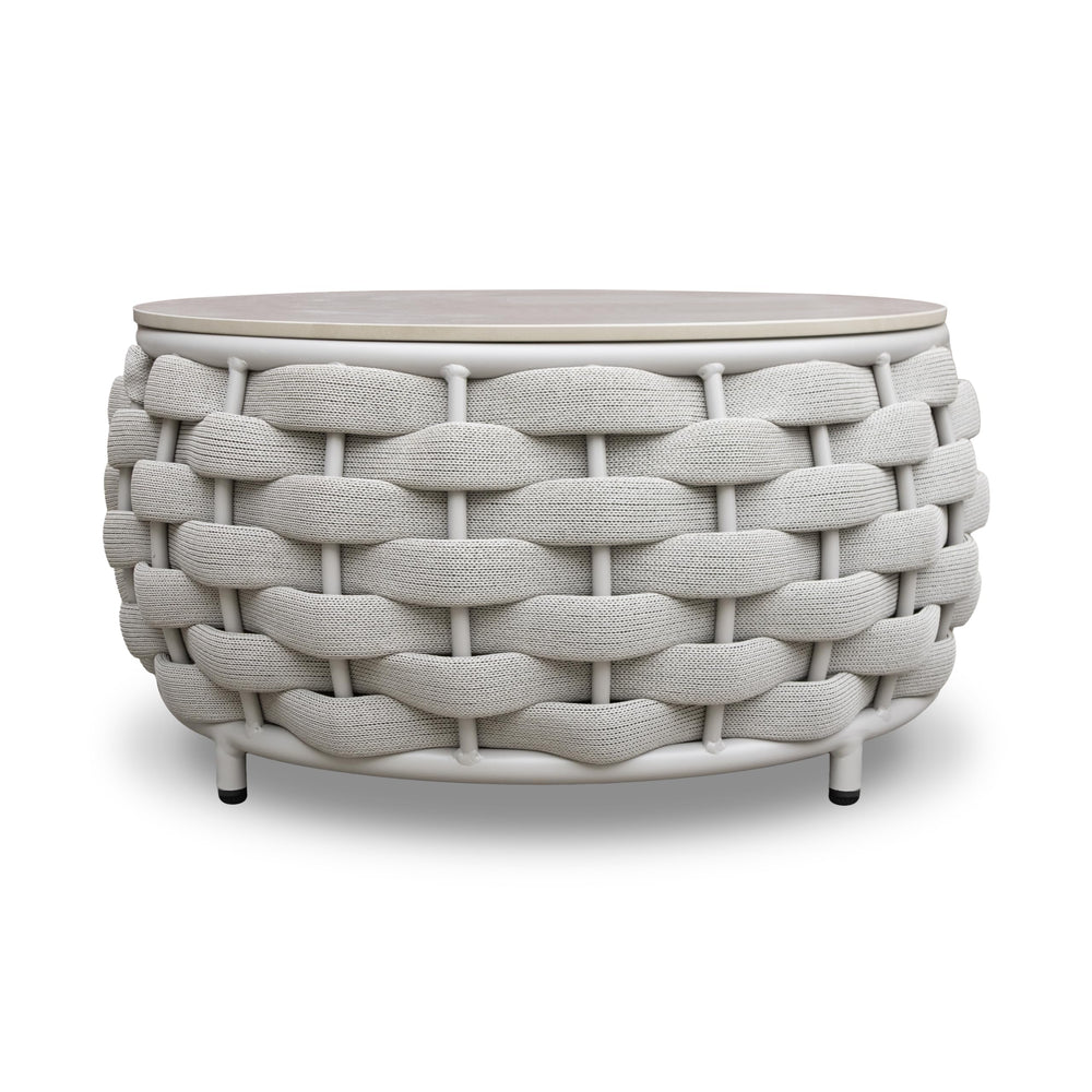 Round Woven Rope Outdoor Coffee Table with Sintered Stone Top