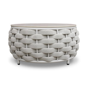 Round Woven Rope Outdoor Coffee Table with Sintered Stone Top