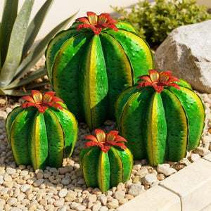 Metal Barrel Cactus Garden Sculptures 4-Pack