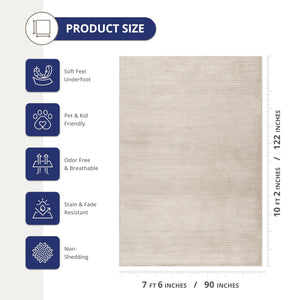 Cream Textured Stripe Area Rug – Machine Washable