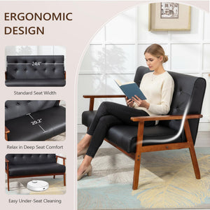 Mid-Century Modern Loveseat Sofa – Faux Leather, 2-Seat