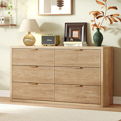 55" Wide 6-Drawer Dresser with Fluted Panel