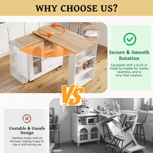 Swivel Kitchen Island with Storage, Drawers & Shelves