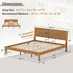 Solid Rubberwood Platform Bed Frame with Headboard