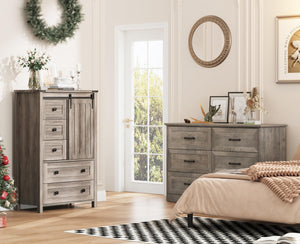 Farmhouse 5-Drawer Dresser with Sliding Barn Door