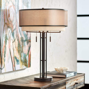 Industrial Table Lamp with Stacked Double Drum Shade