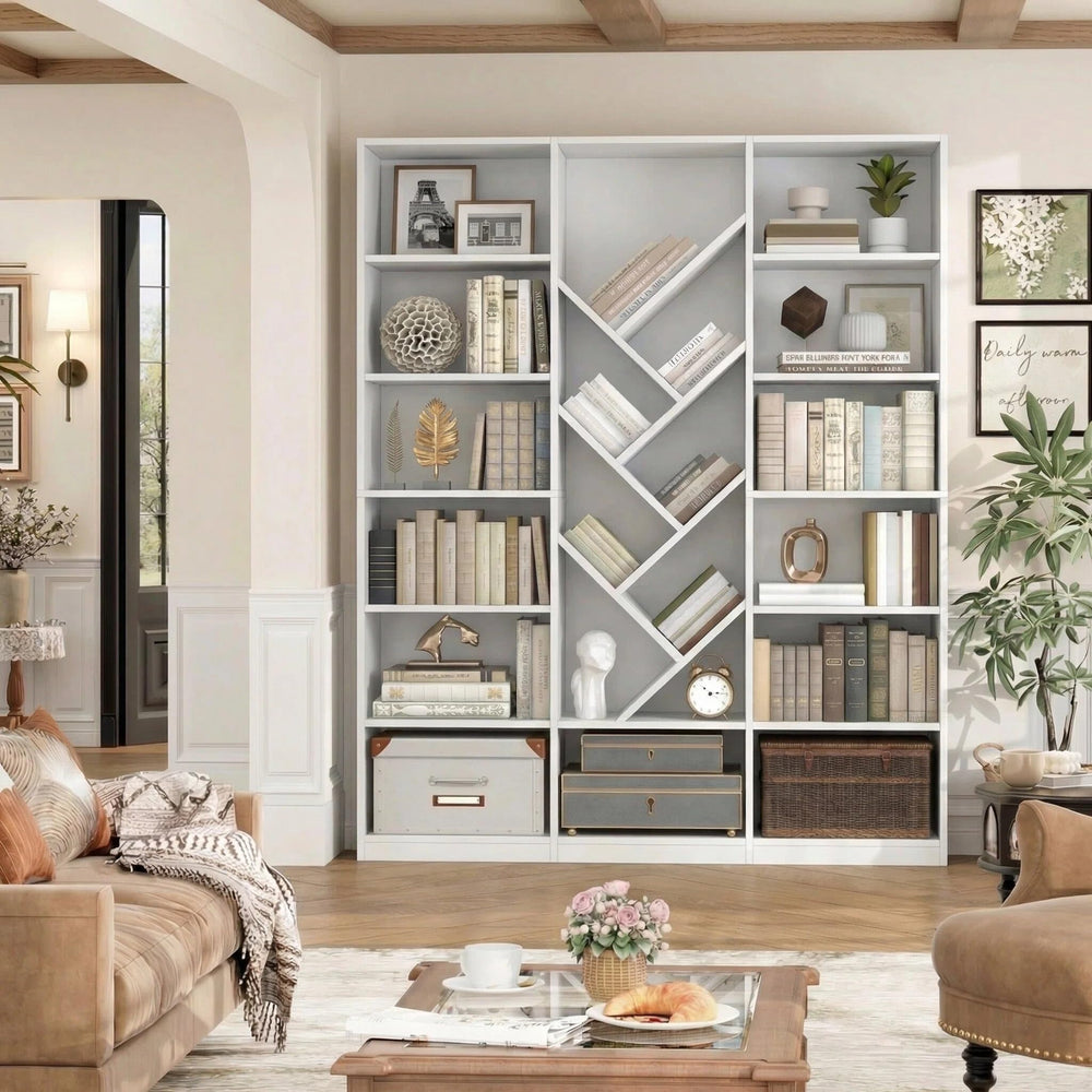 6-Tier Tree Bookshelf with 13 Open Compartments