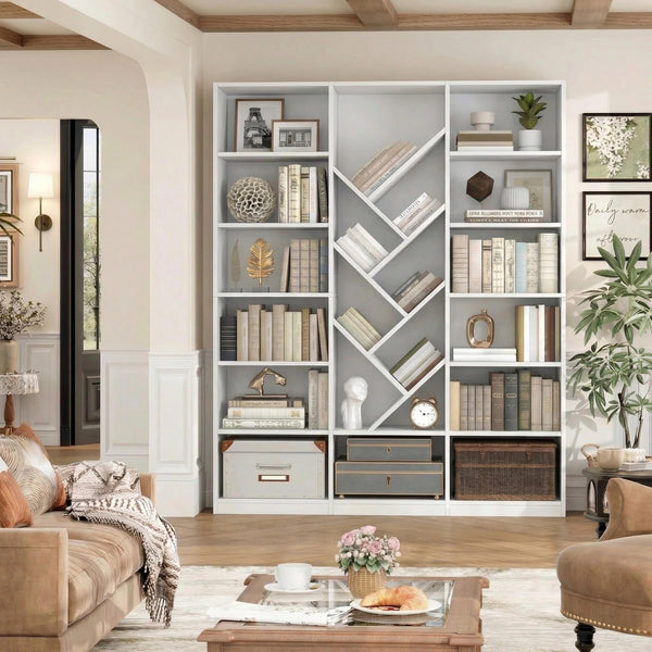 6-Tier Tree Bookshelf with 13 Open Compartments