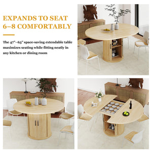 Round-to-Oval Extendable Dining Table, Natural Oak