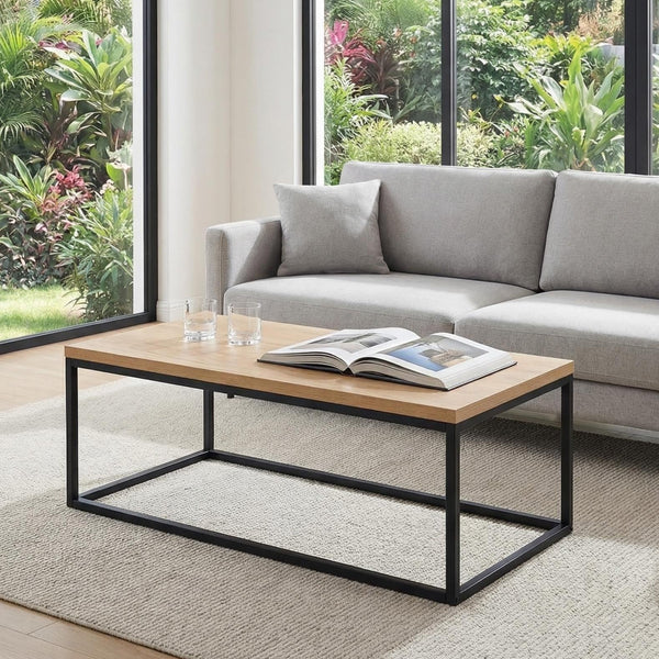 40" Rectangle Coffee Table with Black Metal Legs