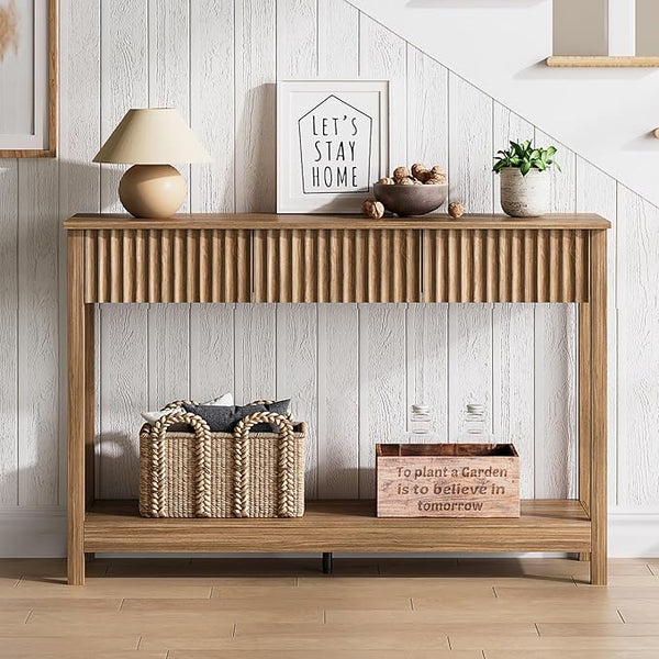 47" Fluted Console Table with 3 Drawers & Shelf