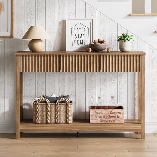 47" Fluted Console Table with Drawers & Open Shelf