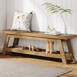 55" Wood Entryway Bench with Shoe Storage