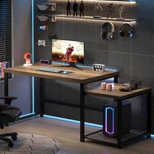 63-Inch Computer Desk with Printer Shelf & PC Tower Stand