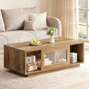 Coffee Table with Sliding Doors & Open Storage Shelf
