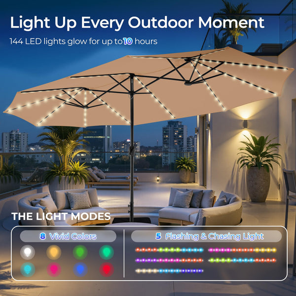 15ft LED Solar Patio Umbrella with Base
