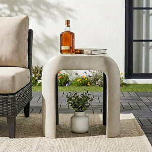 Outdoor Concrete Accent Side Table with Arch Design
