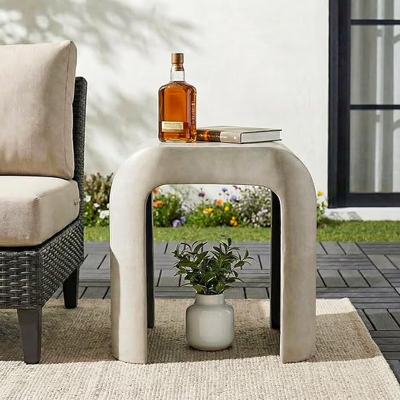 Outdoor Concrete Accent Side Table with Arch Design