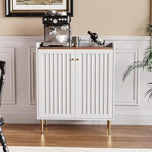 Fluted Door Bar Cabinet with Wine Rack & Drawer