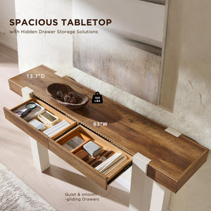 63-Inch Farmhouse Console Table with 2 Drawers