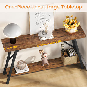 47-Inch 2-Tier Console Table with Storage Shelf – Rustic Brown