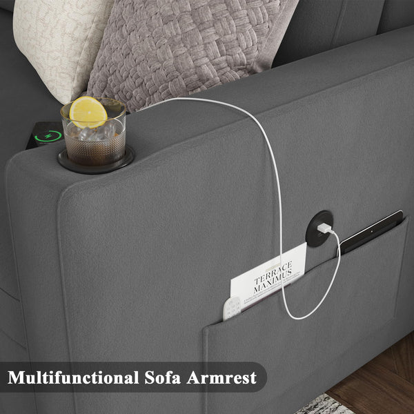 Sectional Sleeper Sofa Bed with Storage Chaise & Charging Station