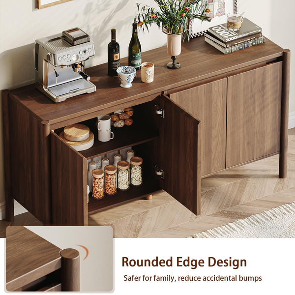 59" Wide 4-Door Sideboard Cabinet with Adjustable Shelves & Wood Legs