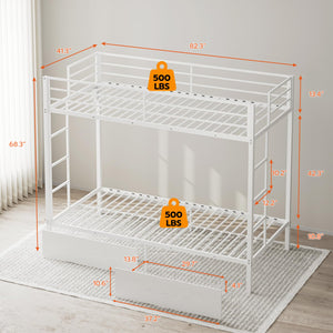 Twin XL Over Twin XL Metal Bunk Bed with LED Lights & Storage Drawers