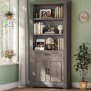 6-Tier Farmhouse Bookcase with Cabinet Doors and Drawer – 70" Tall