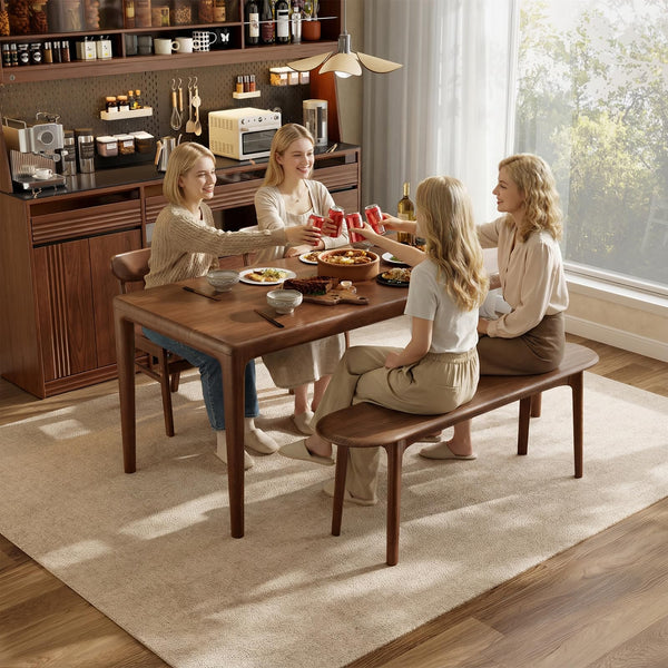 Solid Wood Dining Bench with Rounded Corners – Walnut