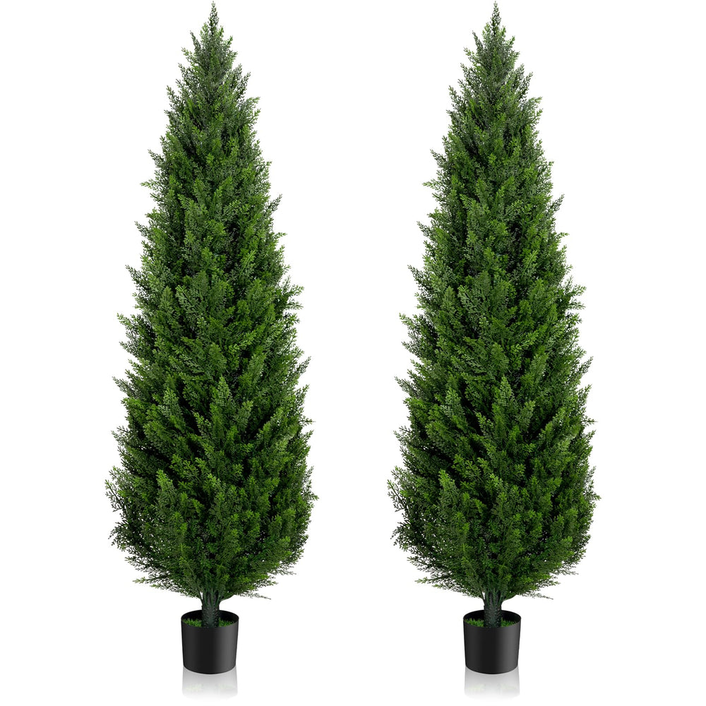 Artificial Cedar Topiary Trees Set of 2 — UV-Resistant Indoor & Outdoor