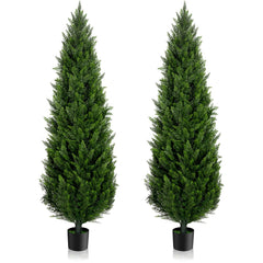 Artificial Cedar Topiary Trees Set of 2 — UV-Resistant Indoor & Outdoor