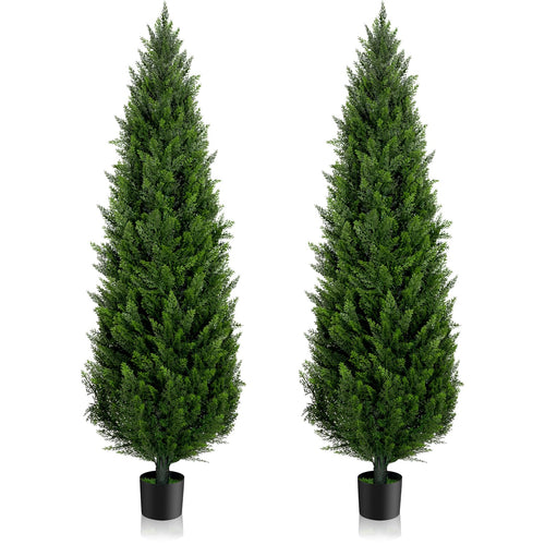 Artificial Cedar Topiary Trees Set of 2 — UV-Resistant Indoor & Outdoor