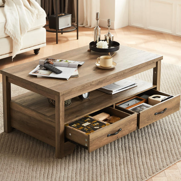 Farmhouse Coffee Table with Drawers & Storage