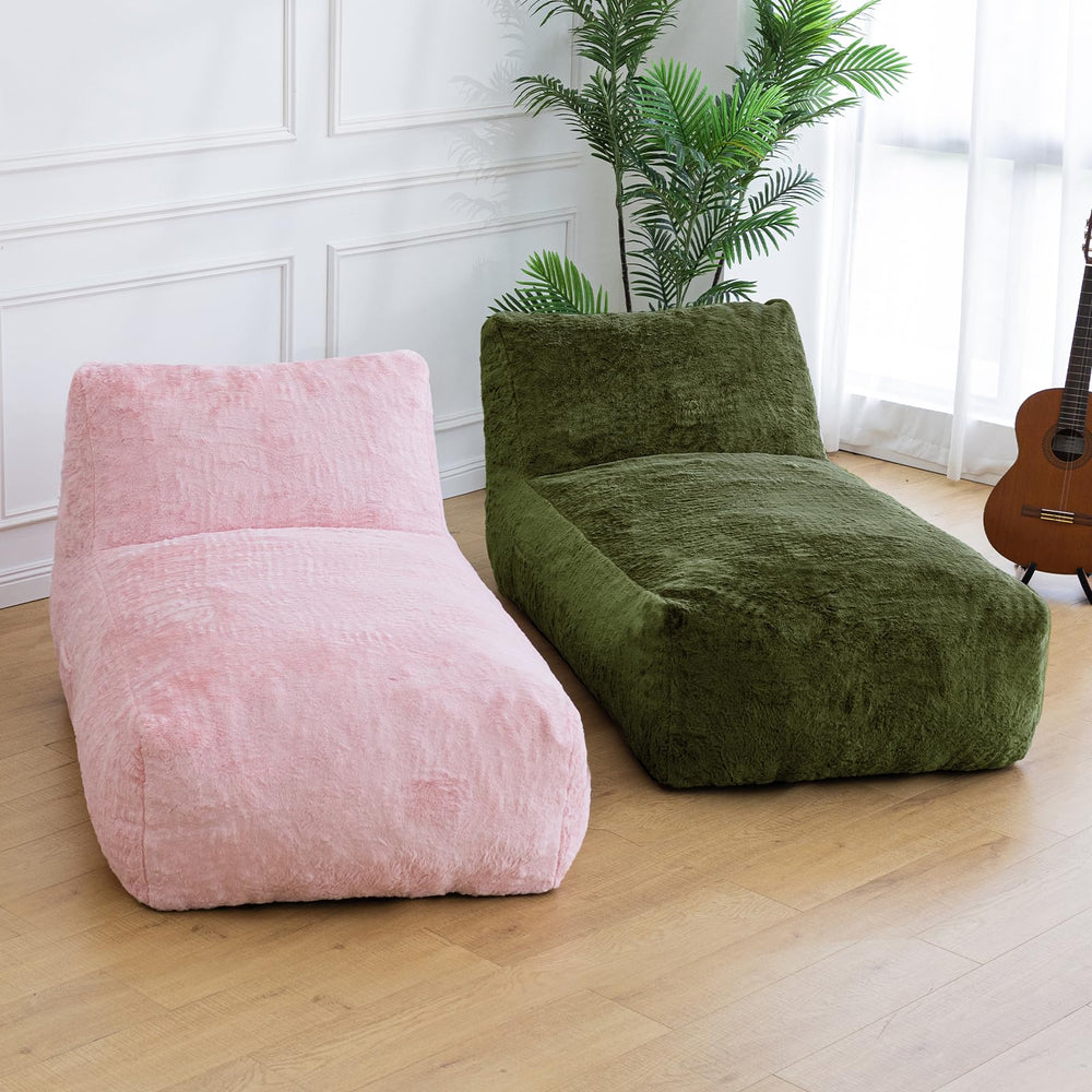 Giant Memory Foam Bean Bag Lounger Chair with Faux Fur & Side Pockets